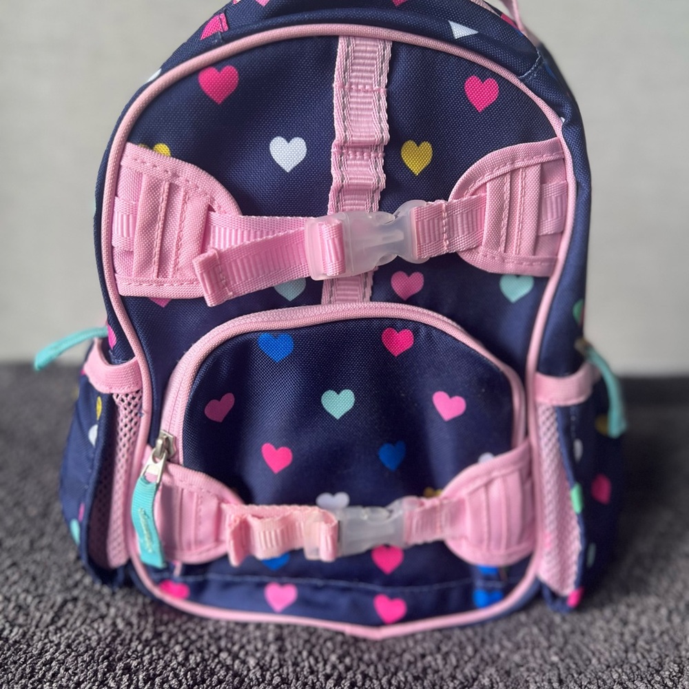 Pottery Barn Kids Blue and Pink Heart Mini Backpack